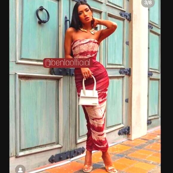 RED MARBLE TULLE CORSET MIDI DRESS ZARA MARBLE Red - Picture 1 of 16